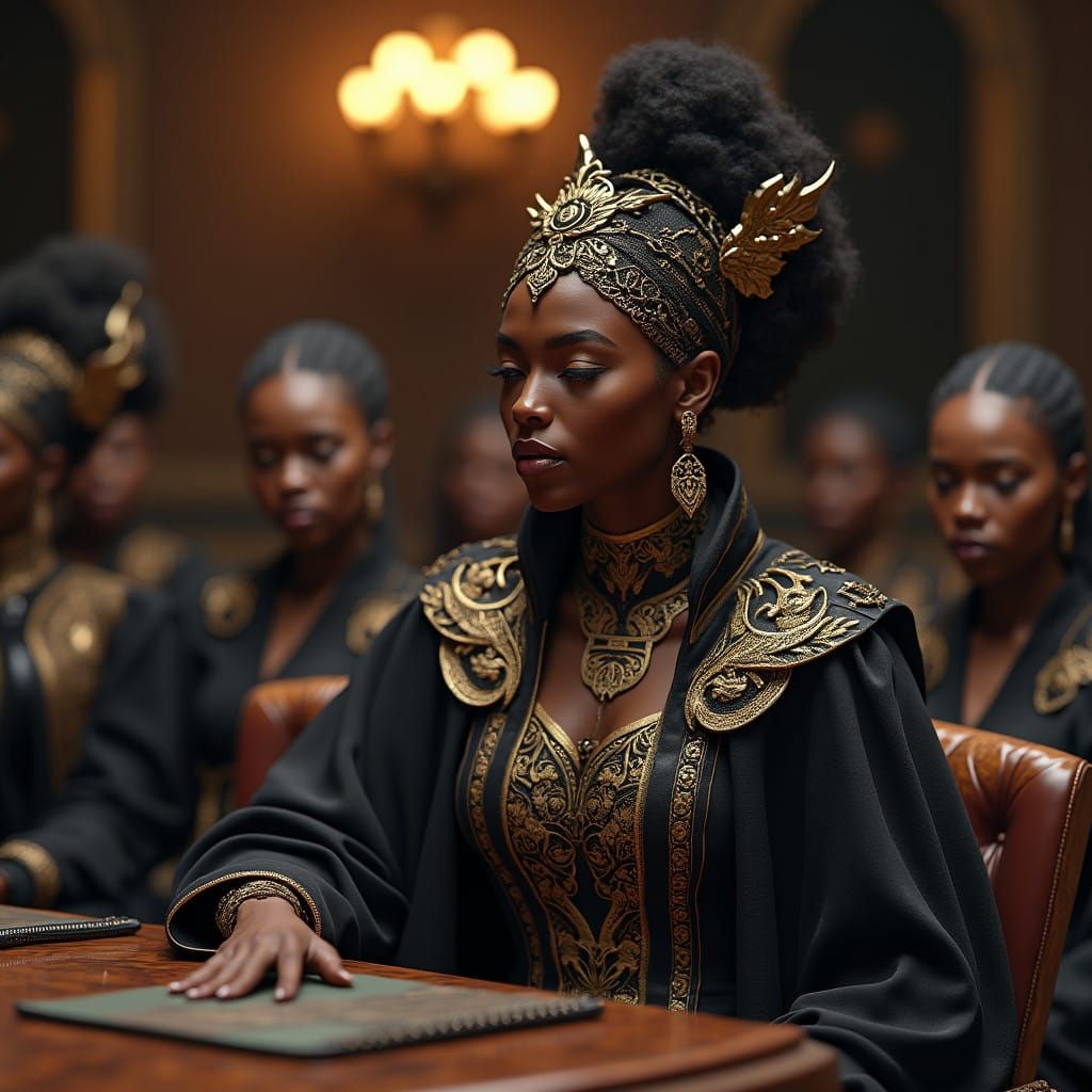 Gothic Goddess Commands Board Meeting in Elegant, Avant-Gard...