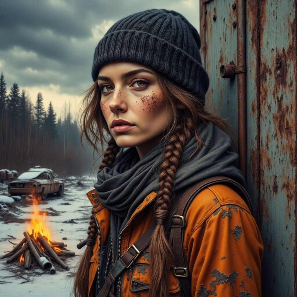 Post-Apocalyptic Raider in Hand-Drawn Style