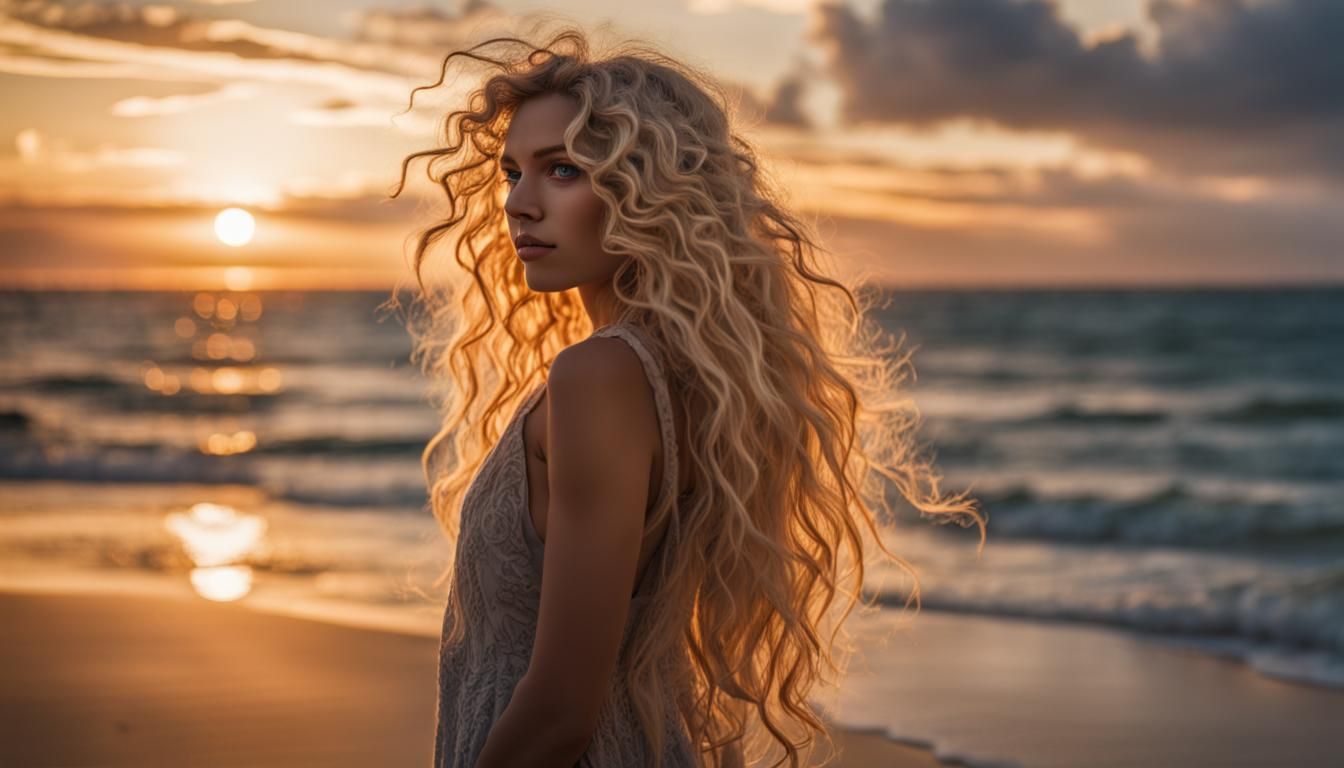 Enchanting Artist Girl at Sunset, 8K