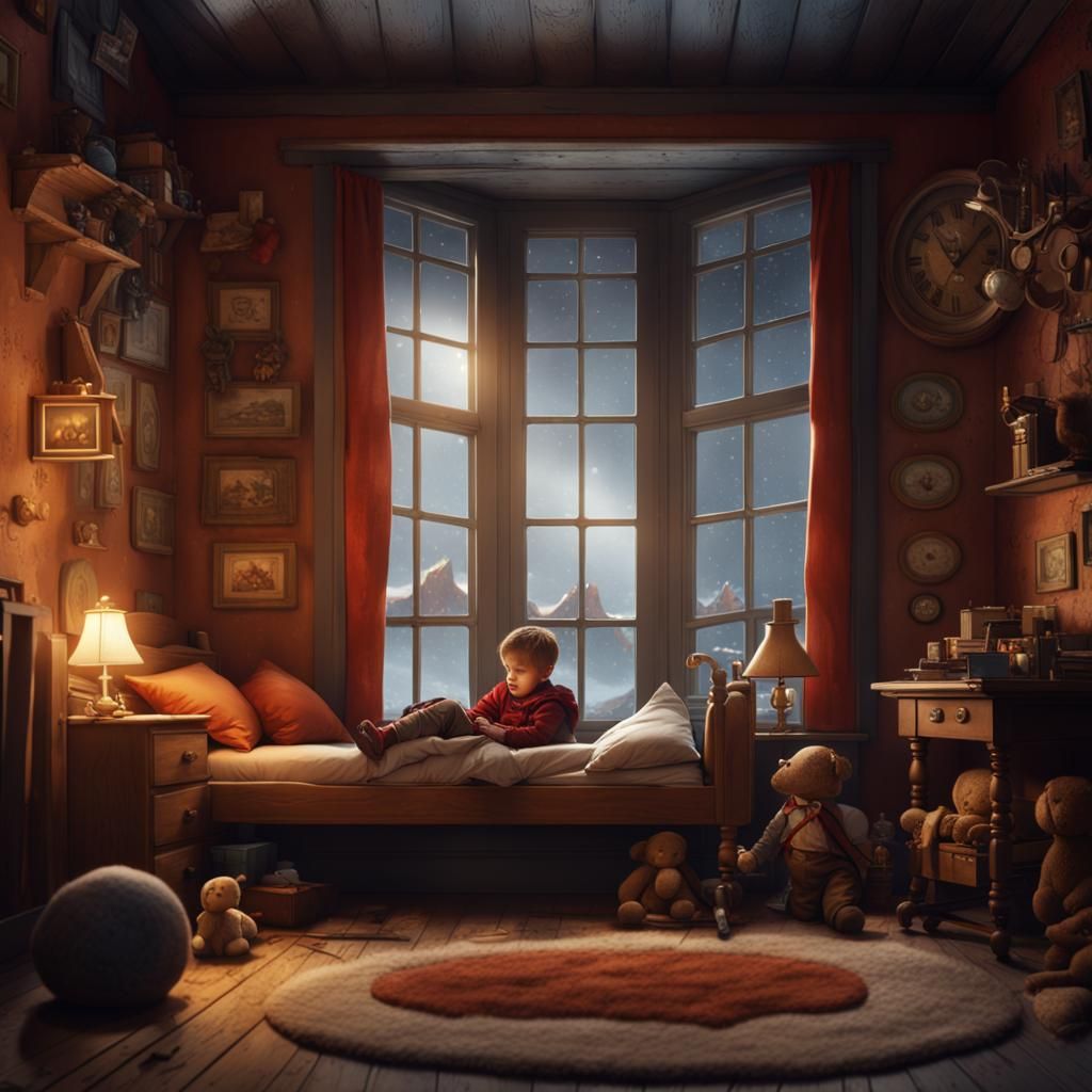 Boy Sleeping in Old-Fashioned Room: Matte Painting