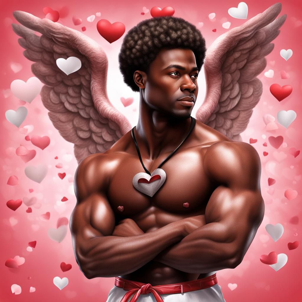 Realistic Valentine: Muscular Cupid with Heart
