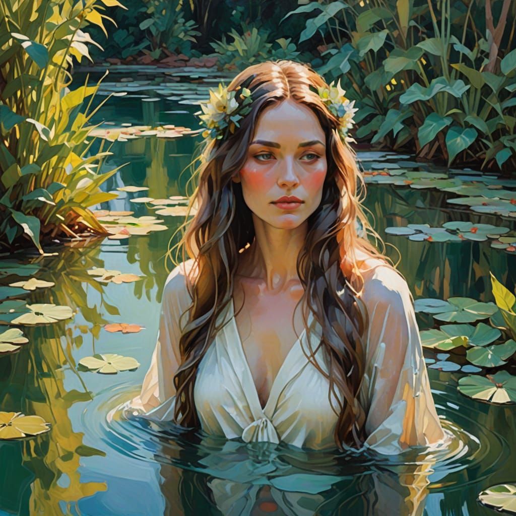 Serene Water Nymph in Dreamy, Iridescent Hues