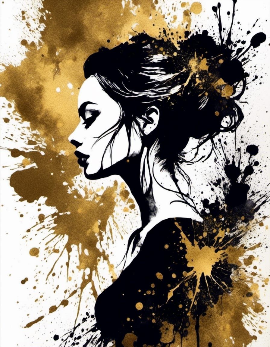 Gold and Black Ink Splatter Silhouette