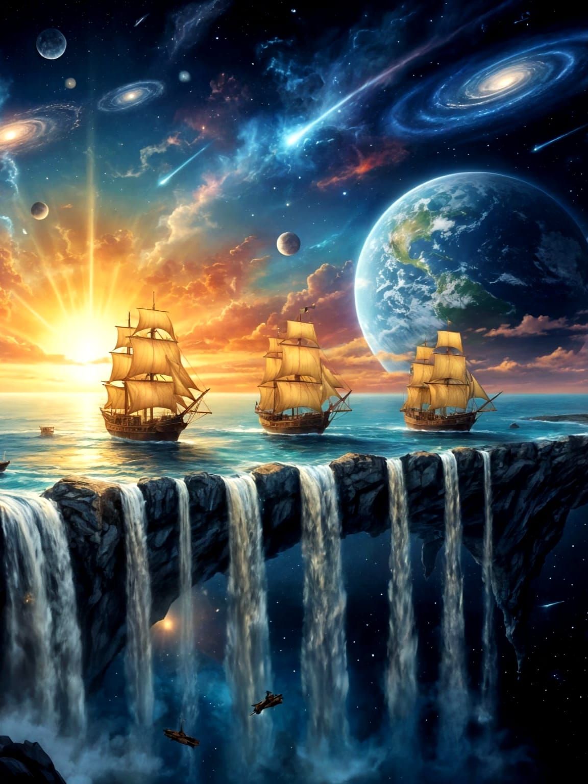 Surreal Ocean Cliffs Into Cosmic Waterfalls