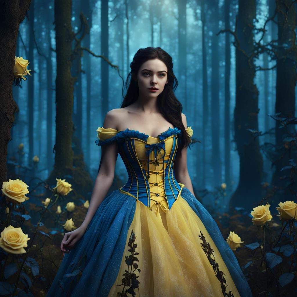 Gothic Fairytale Belle in Forest, Detailed Digital Painting