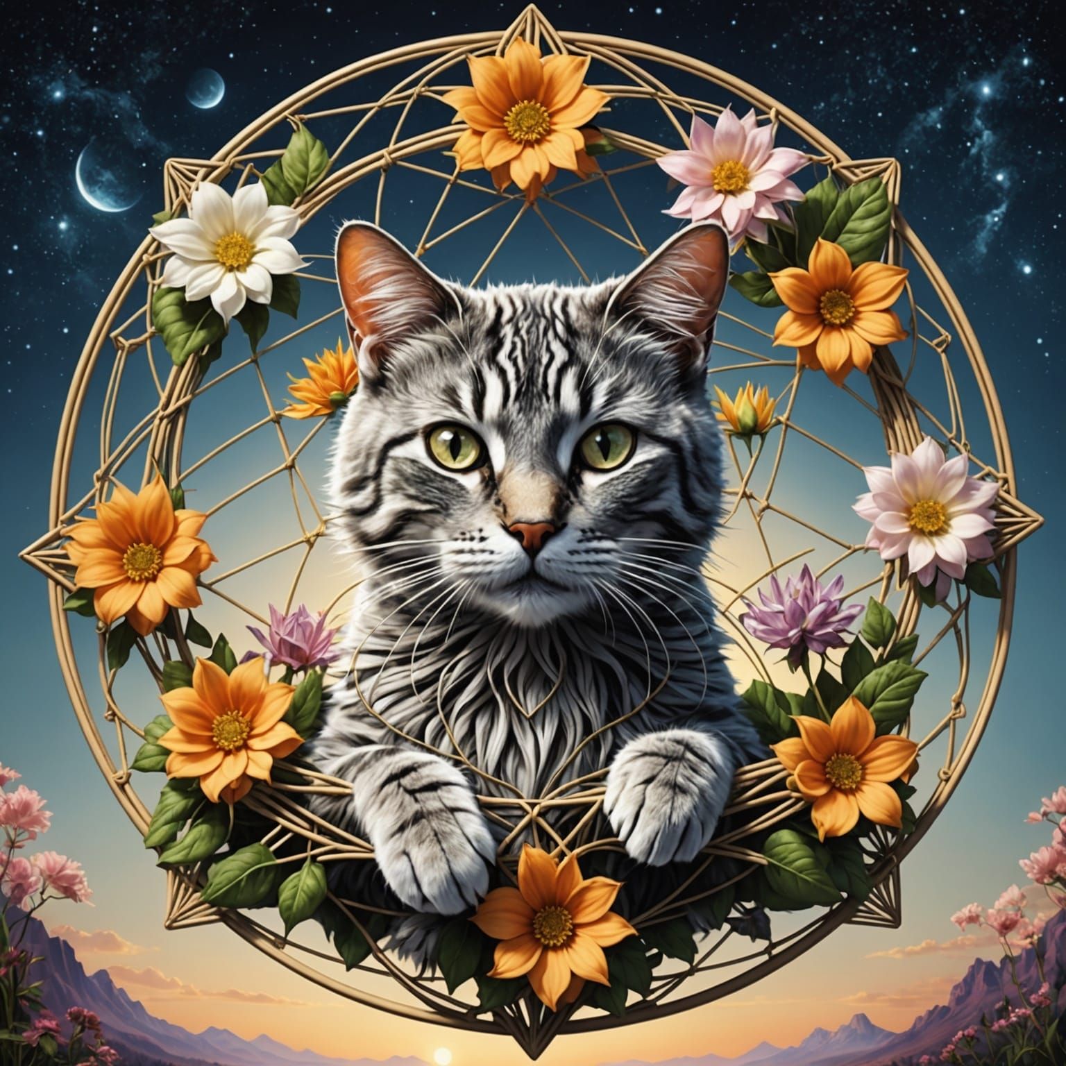 Elaborate Cats Cradle Flower Filled with Scenes