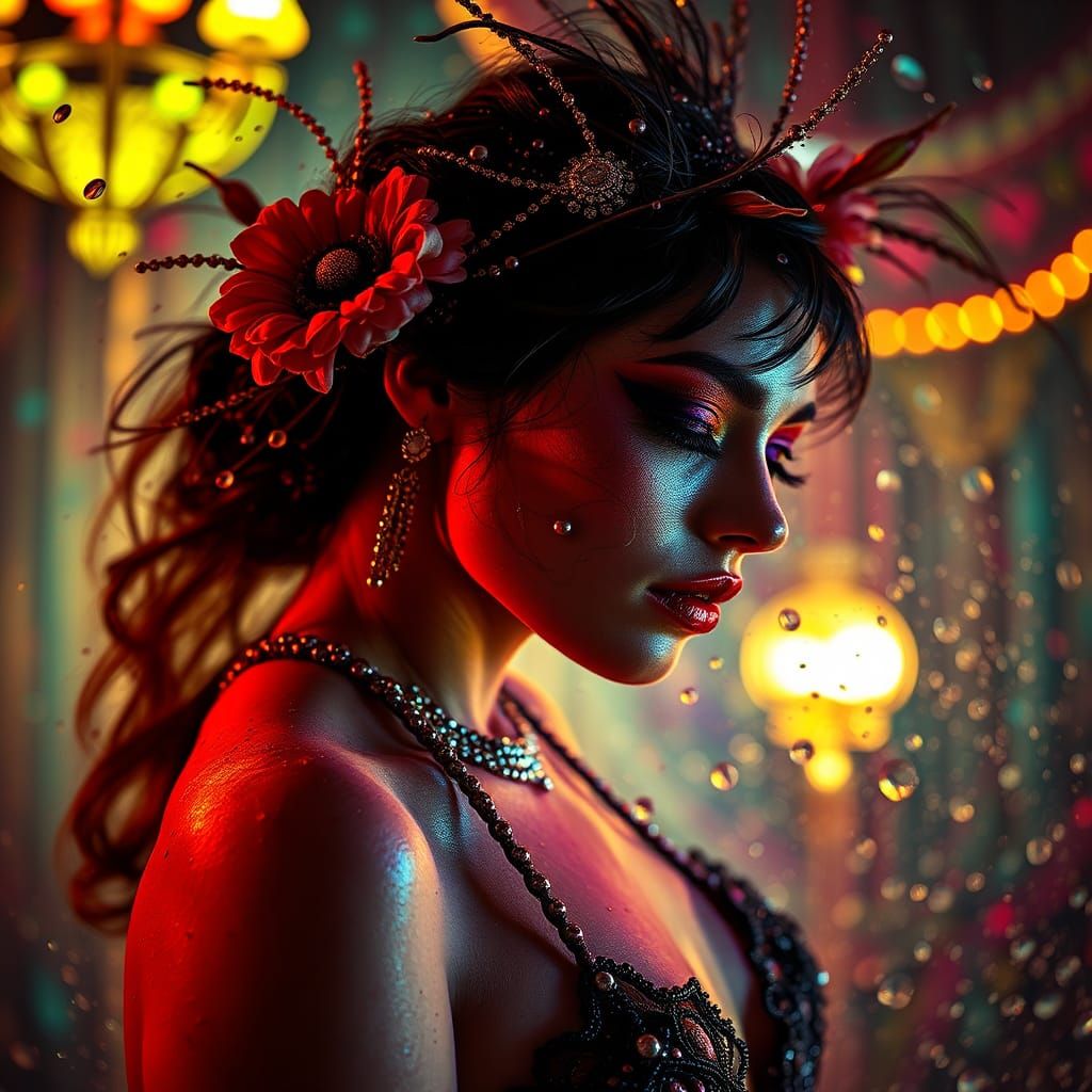 Colorful Cabaret Dancers in Hyperrealistic Splash Art