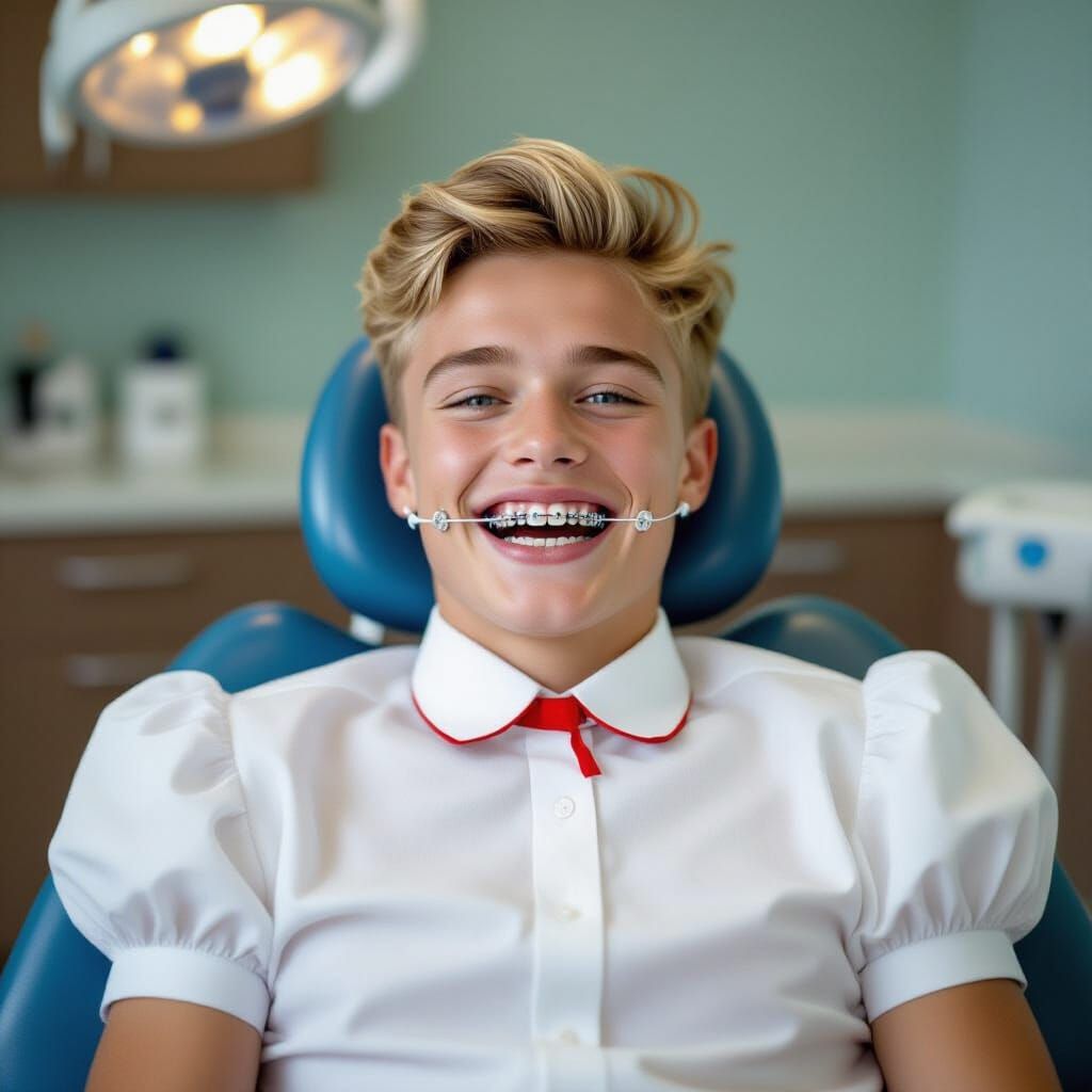 Man with Braces in Dentist Chair, Professional Photo