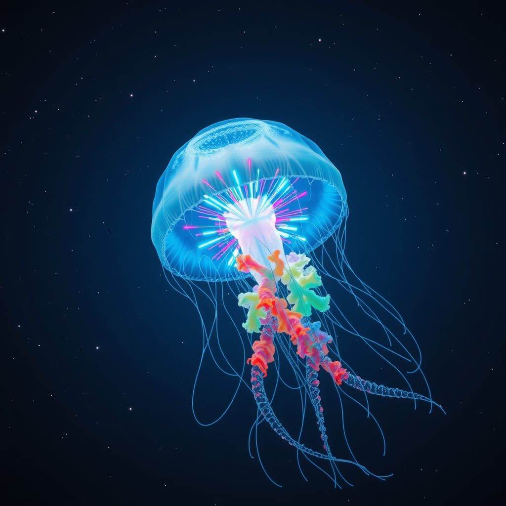 Bioluminescent Jellyfish Exploding With Fireworks in Starry ...