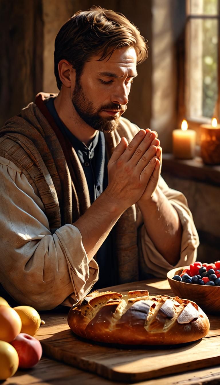 Devotional Hands in Prayer with Fruit Still Life