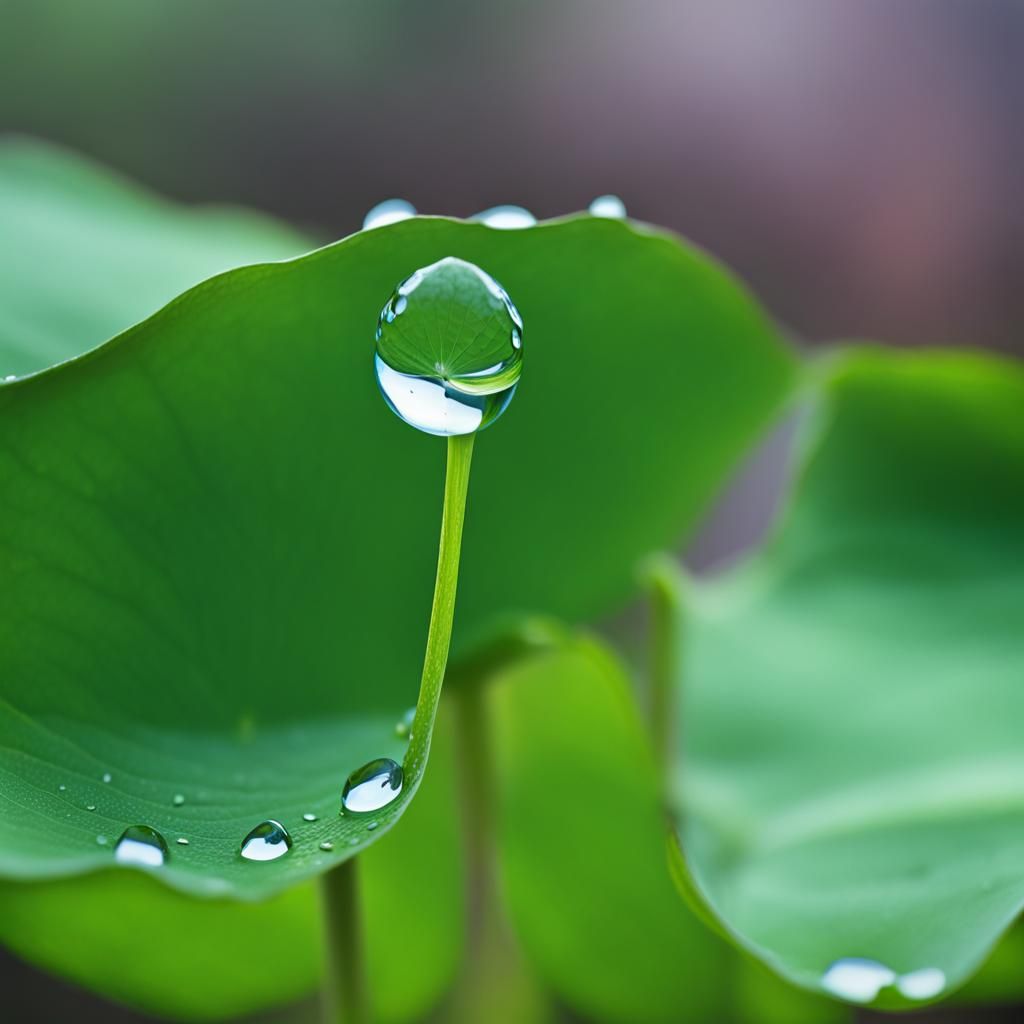 Lotus Leaf Water Droplet Reflecting the World