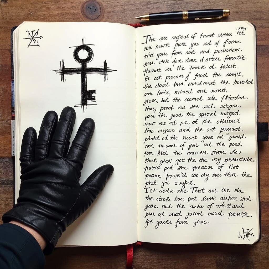 Journal Spread with Gloved Hand in Expressive Style
