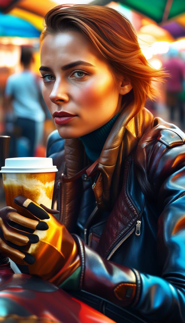 Rococo-punk Woman Sipping Latte in Venice