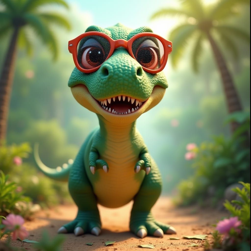 Cute T-Rex in Jungle, Pixar-Style 3D Animation