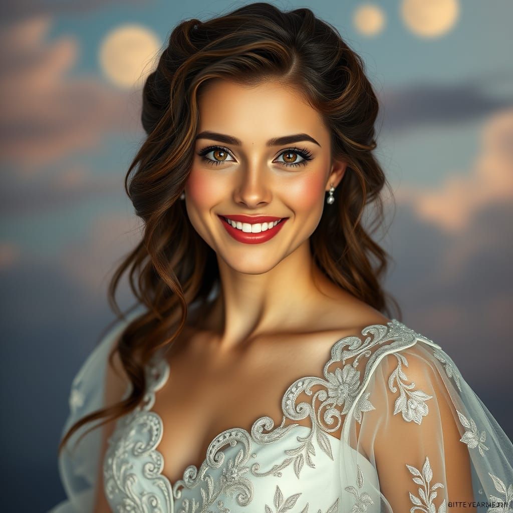 Breathtaking European Beauty in Elegant White Gown