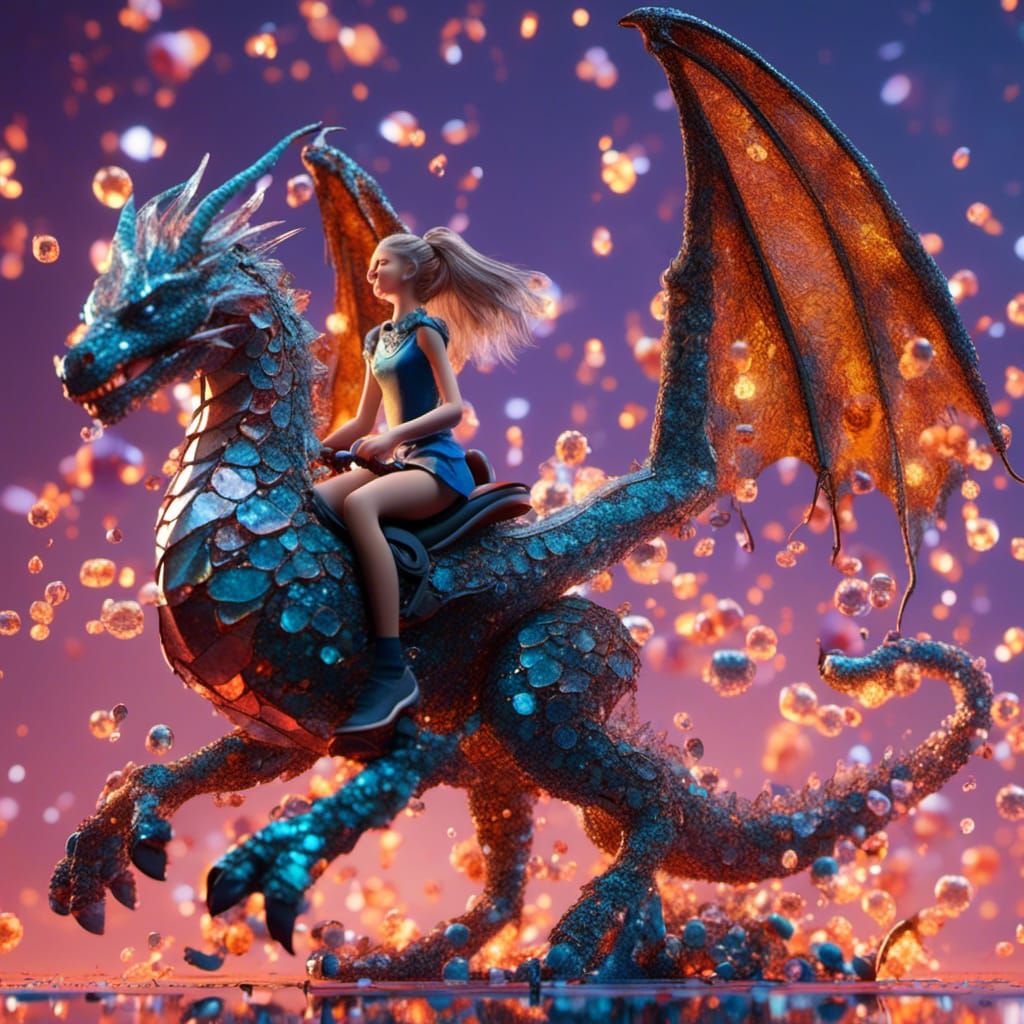 Girl on Glass Dragon: 3D Digital Art