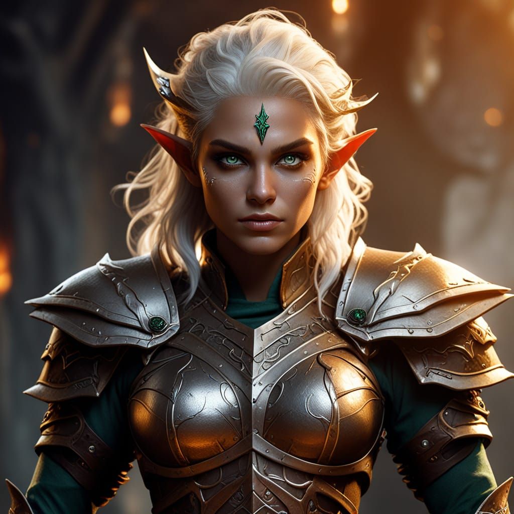 Muscular Elf Warrior in Leather Armor, Hyperrealistic Art