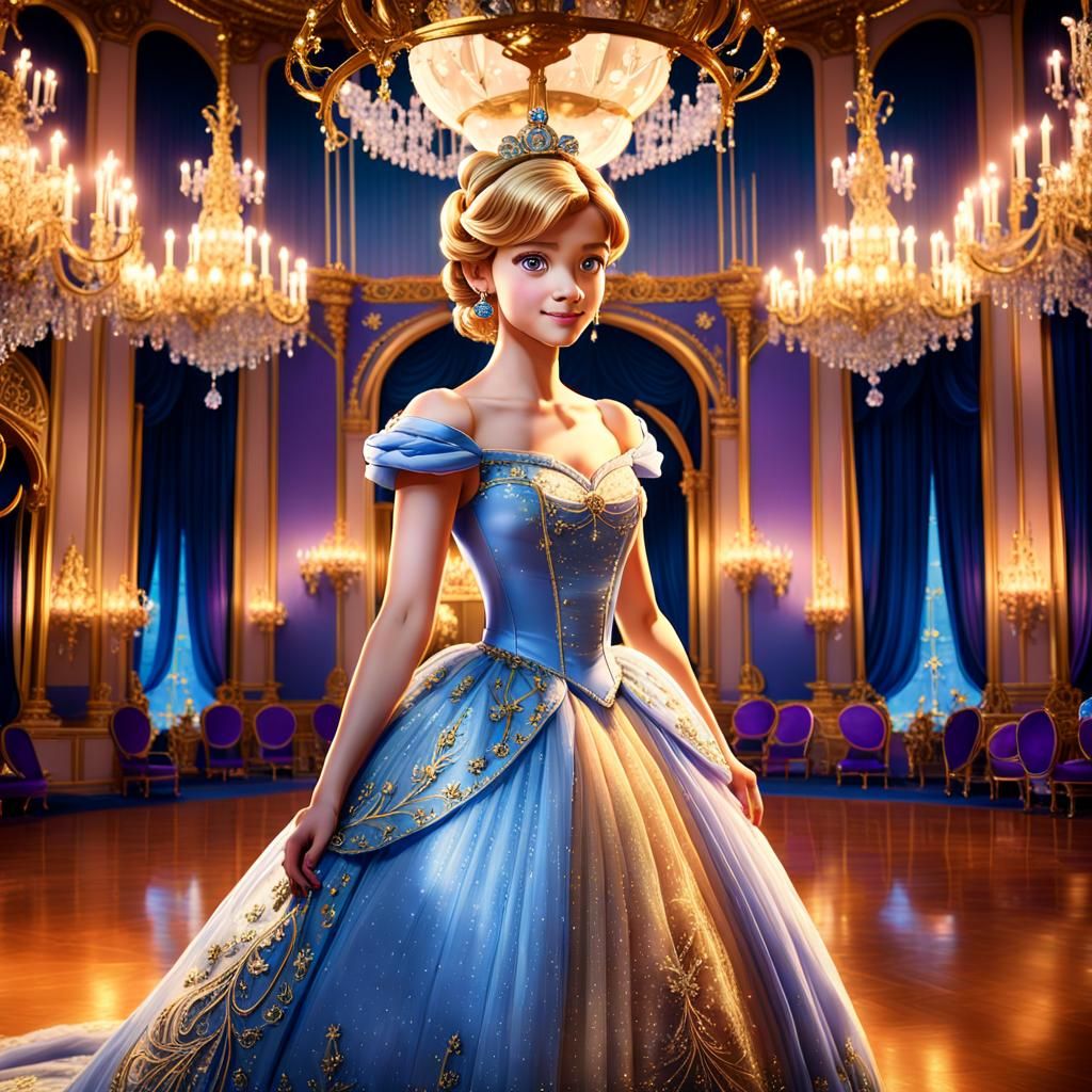 Cinderella in Ornate Ballroom, Studio Trigger Anime Style