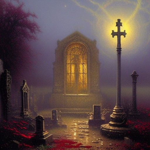 Ethereal Graveyard Midnight Oil Painting