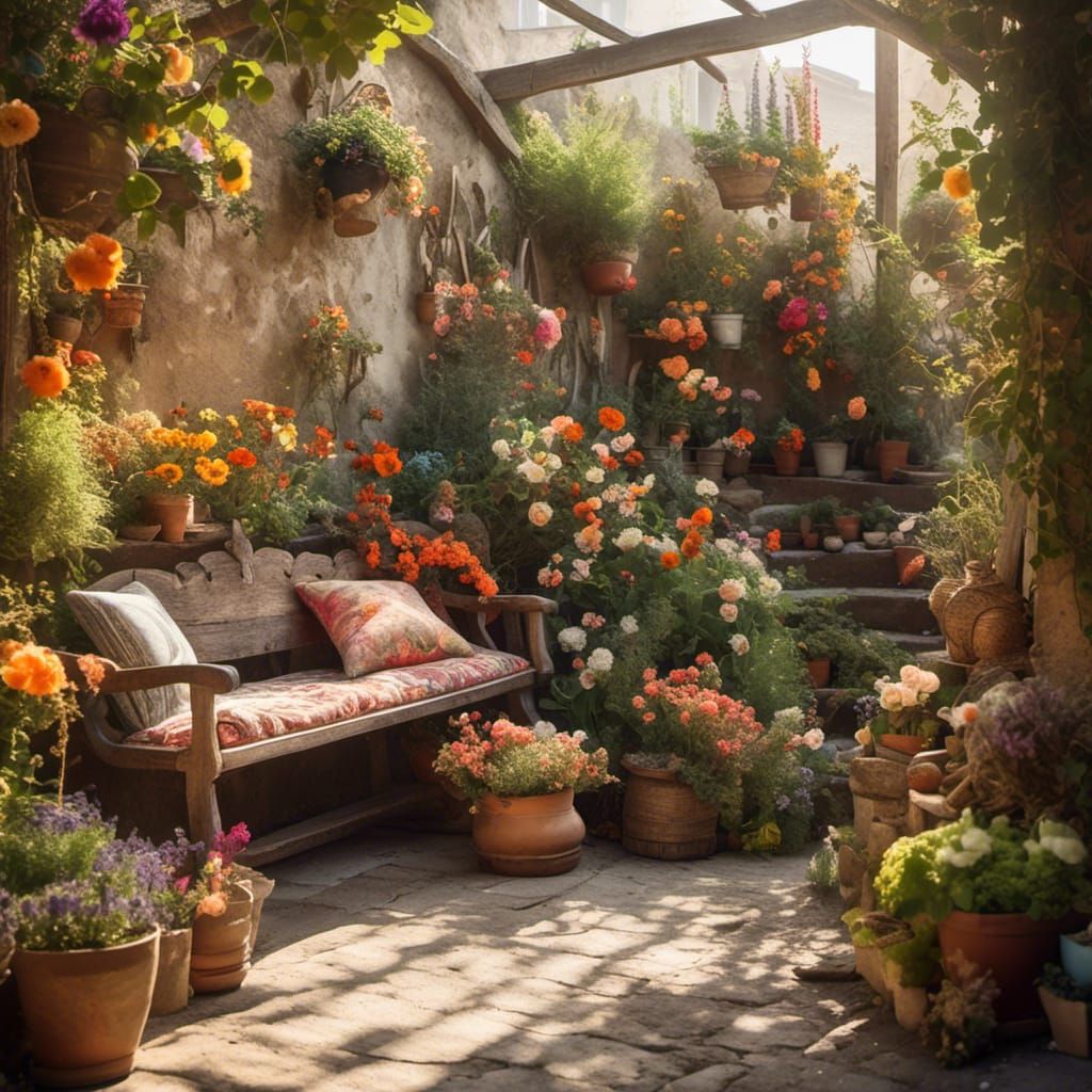 Cozy Corner with Flowers in Sunlight