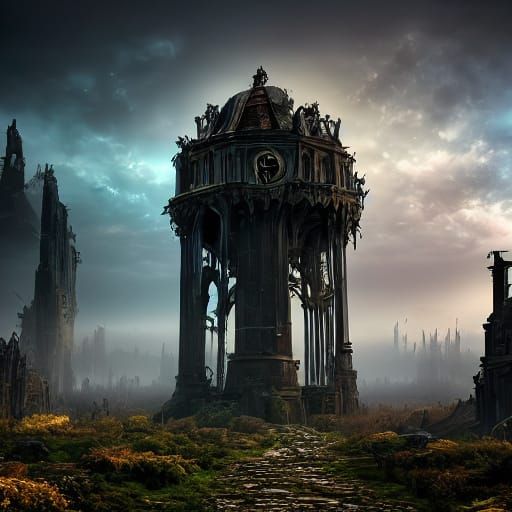 Gothic Raven Over Steampunk City in Dark Fantasy Art