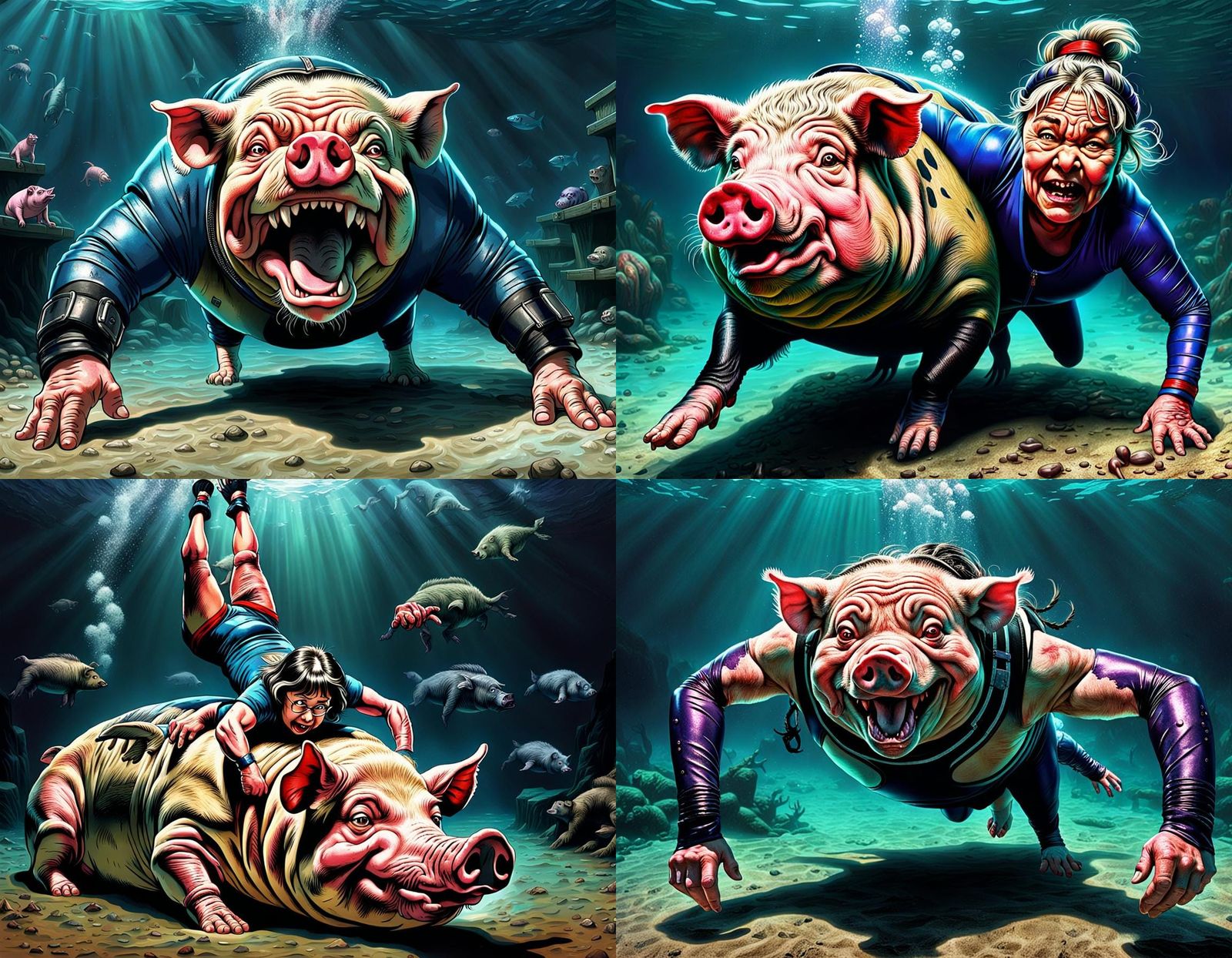 Underwater Wrestling Horror Scene in 8k