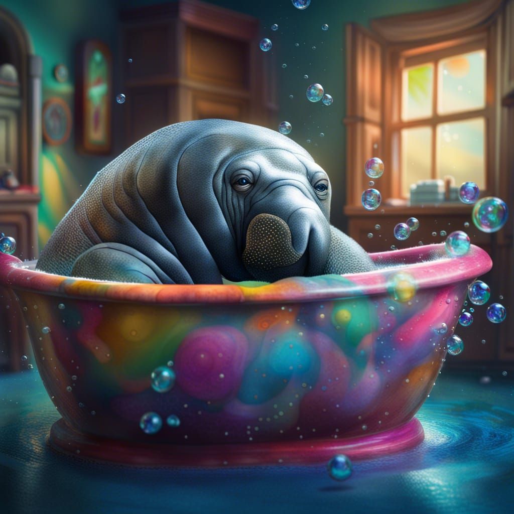 Manatee Relaxation: Hyperrealistic Bathroom Concept Art