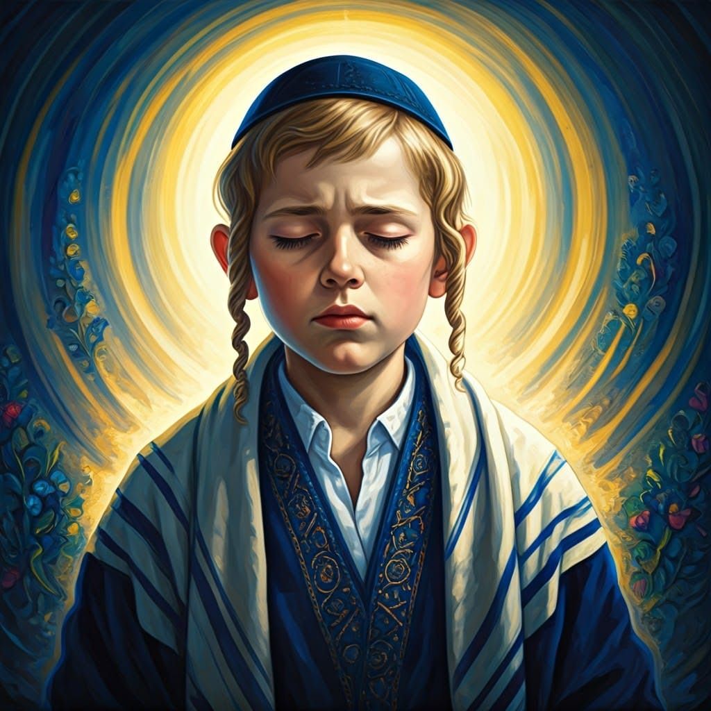 Blond Boy in Velvet Kapota Surrounded by Heavenly Visions