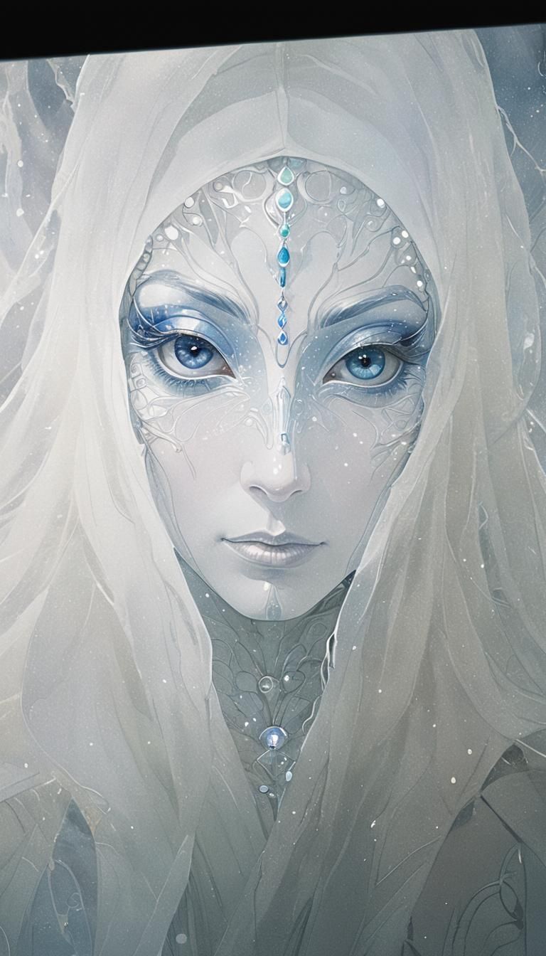 Ethereal Sci-Fi Robed Figure in Grand Chamber