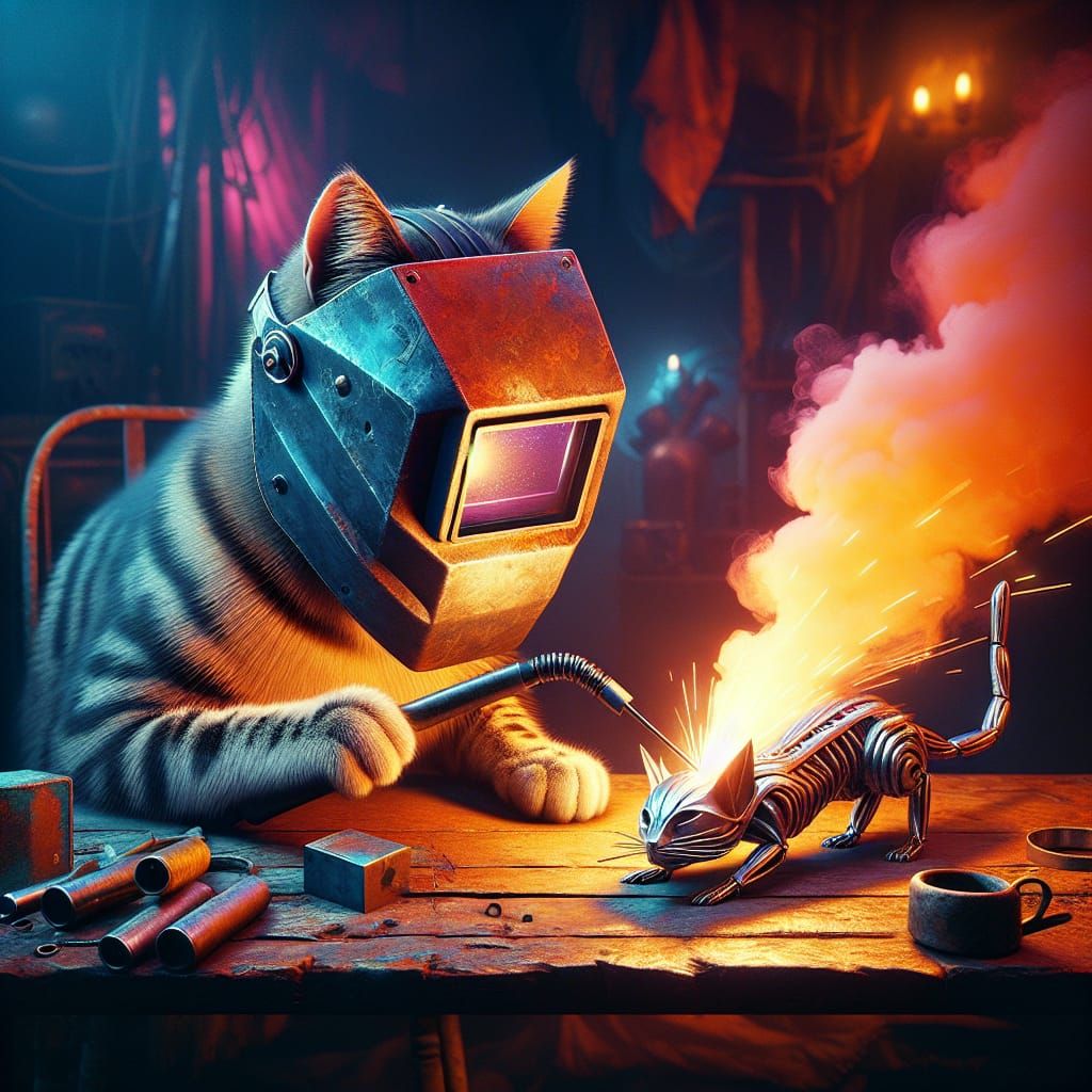 Cat Welder in Steel Mask: Fantasy Concept Art