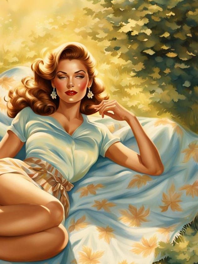 Vintage Pin-Up Girl in Vargas Style