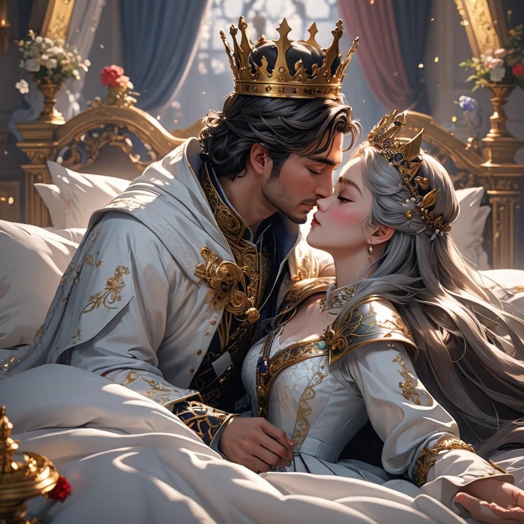 King and Queen Kissing: 3D Anime Art