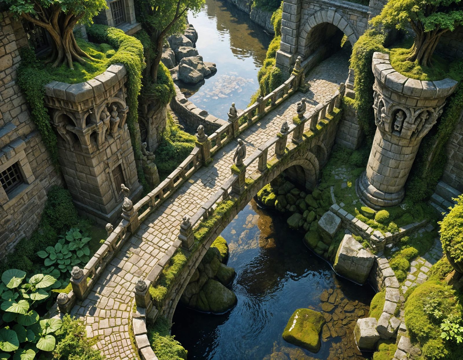 Medieval Stone Bridge Enters Cobblestone Street