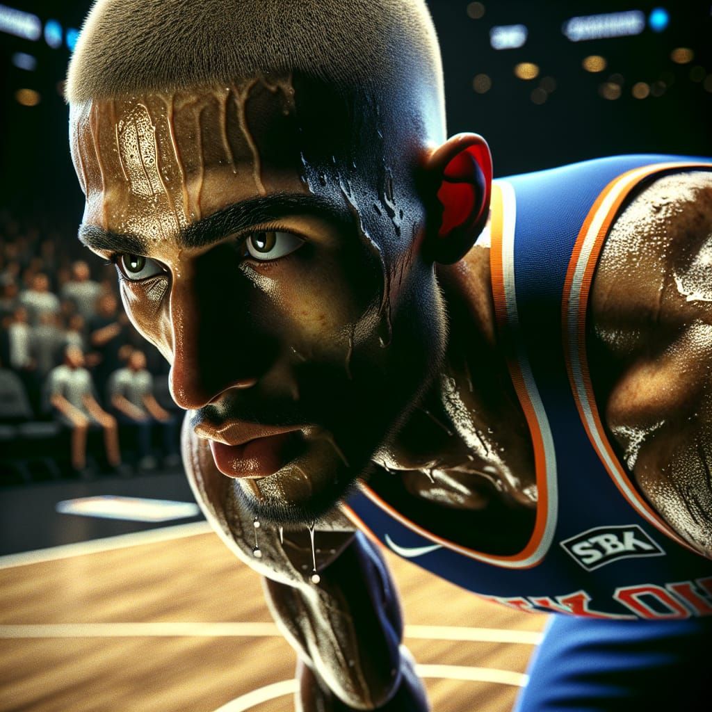 Hyperrealistic Basketball Player Dribbling in Arena