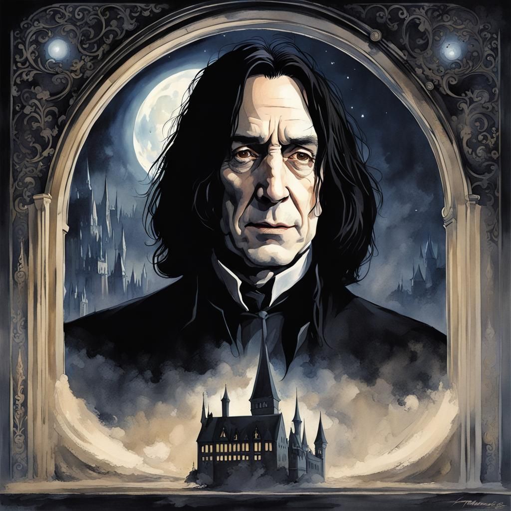 Ornate Portrait of Severus Snape in Fantasy Hogwarts