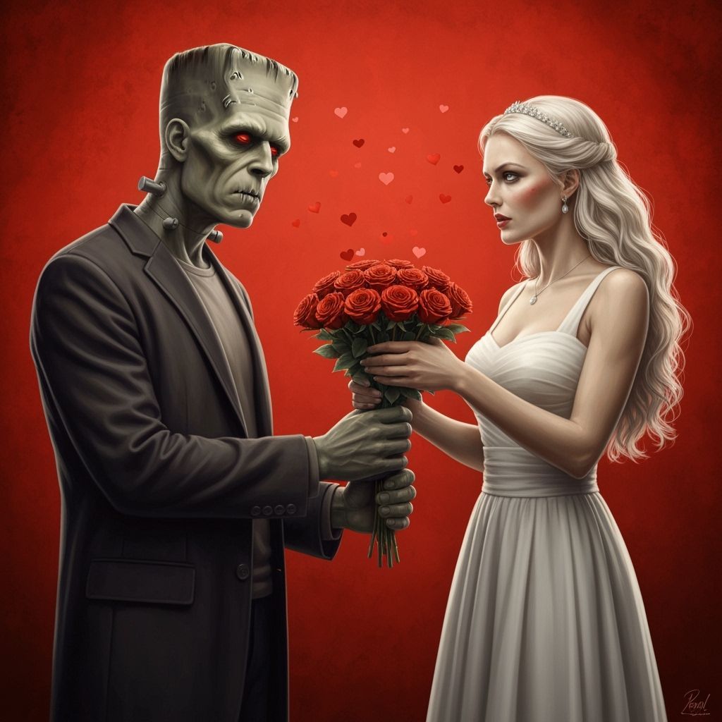 Frankenstein's Creation Presents Bride with Roses