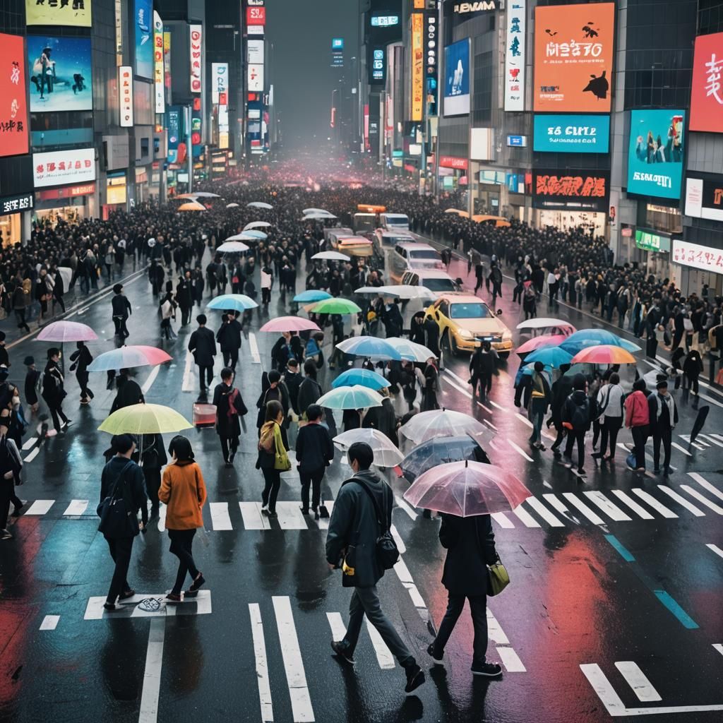 Tokyo Programmer at Shibuya Crossing in Anime Style