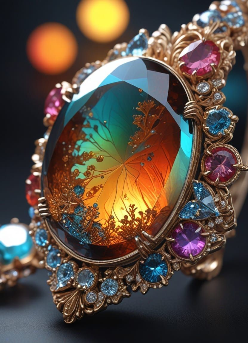 Bioluminescent Gemstone Artwork, Hyper-Realistic Digital Art