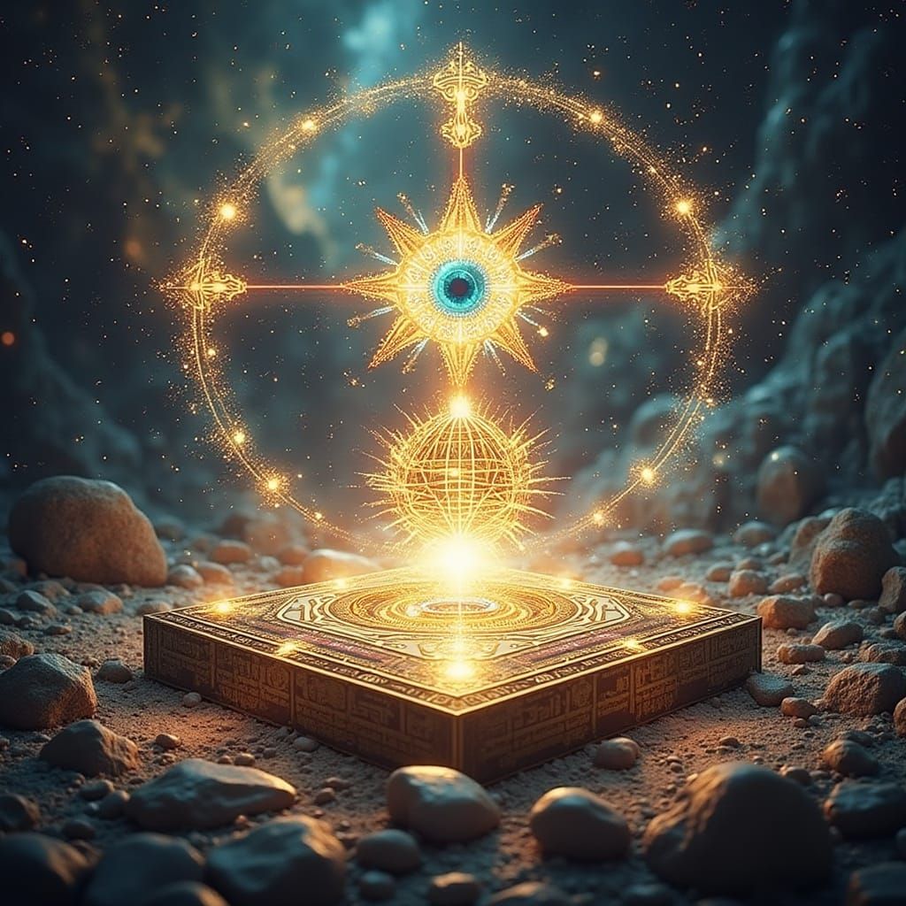 Celestial Seal with Metatron's Cube in Futuristic Style