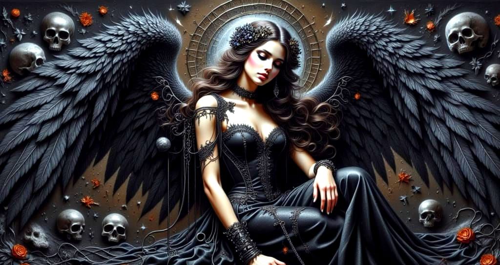 Art Angel of Death with Black Velvet Wings