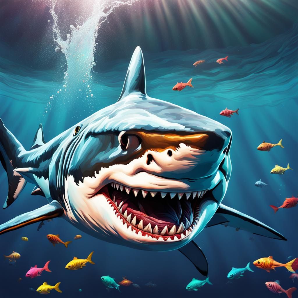 Hyperrealistic Great White Shark in Candy Art Style