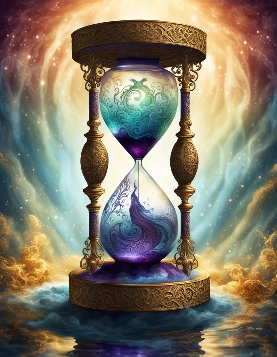 Filigree Hourglass with Diving Figure and Cosmic Runes