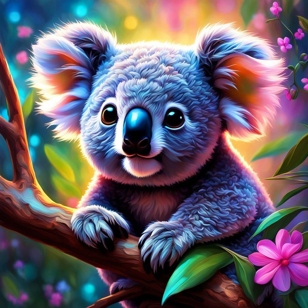 Cute Koala Bear Pastel Sketch in Tree