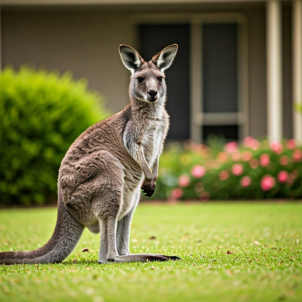 Kangaroo Portrait in a Suburban Garden