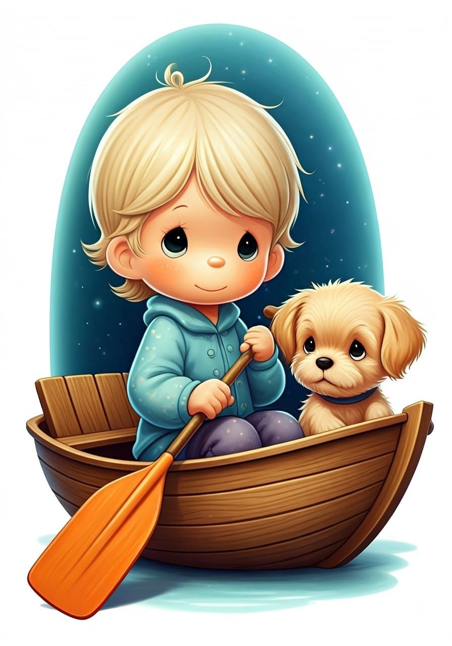 An innocent boy in a small boat