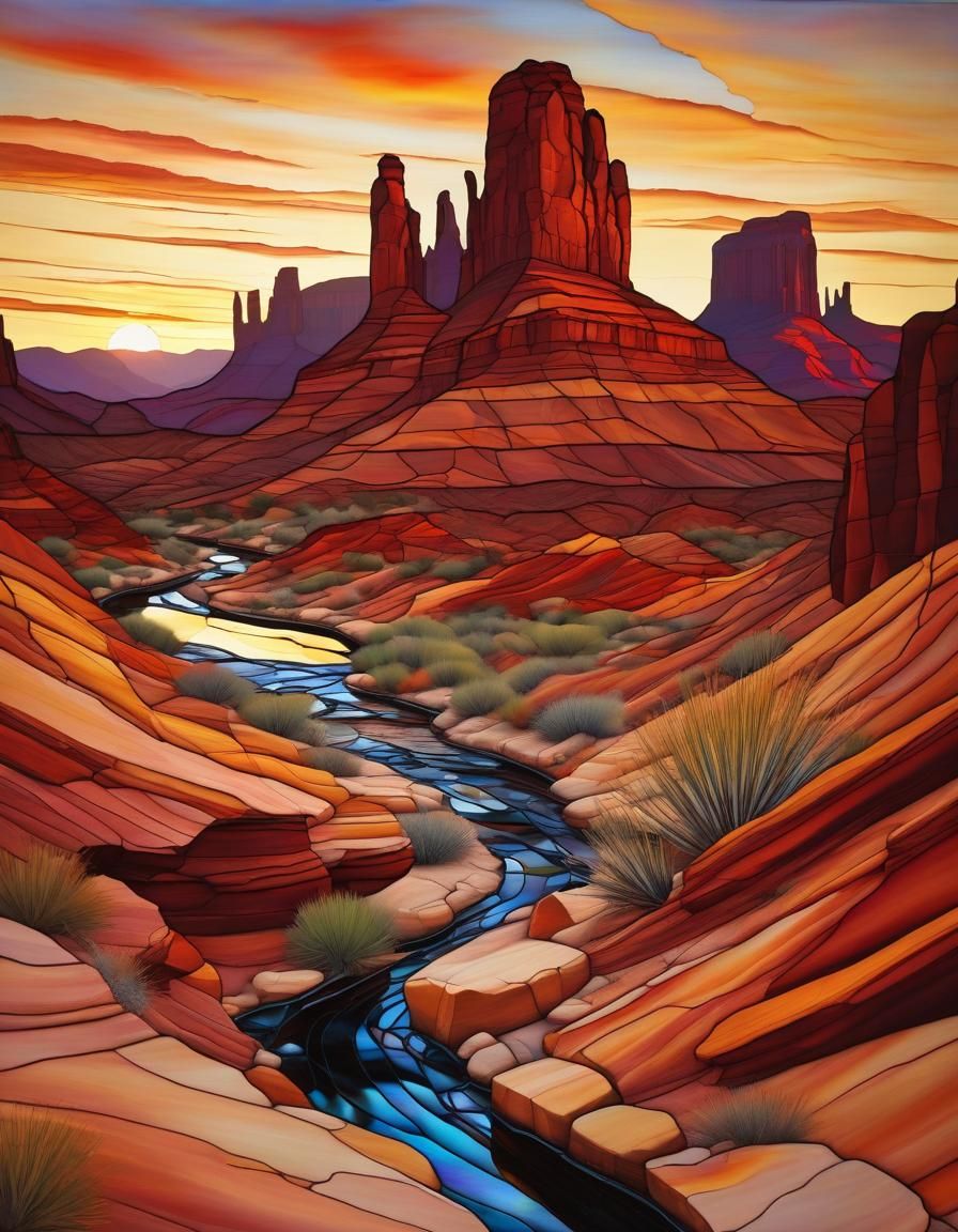 Stained Glass Desert Canyon at Sunset