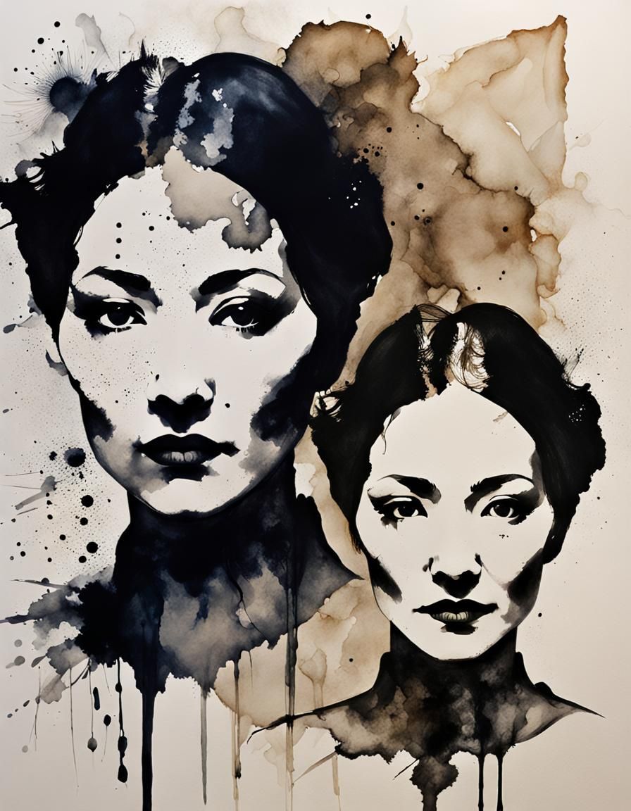 Two women - Old Portrait on Pergament