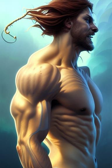 Muscular Merman Portrait in Hyperdetailed Digital Art