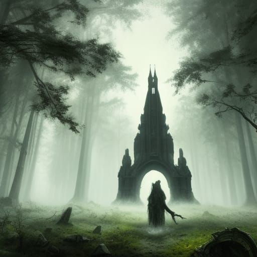 Mystical Forest Portal in Gothic Horror Art Style