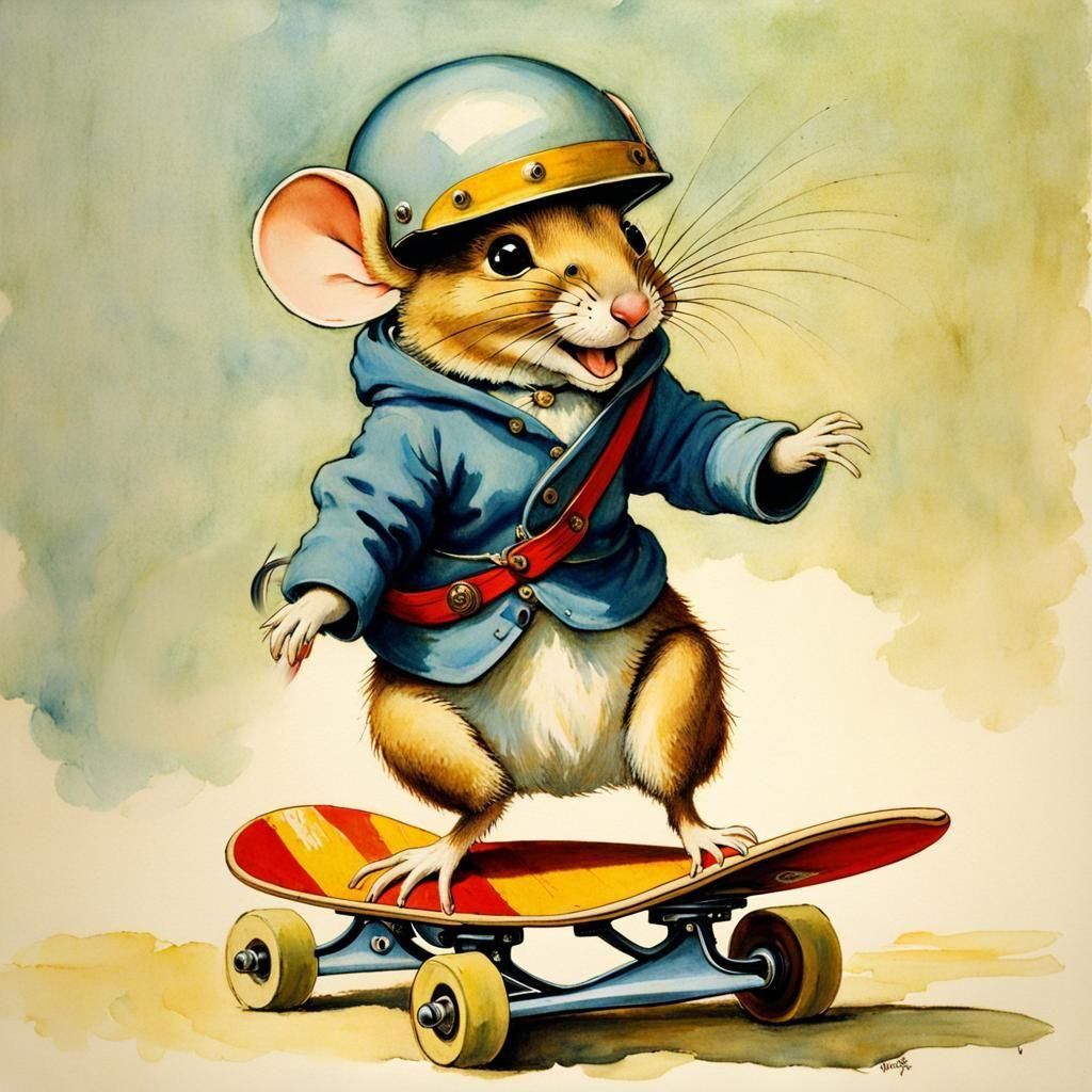 Happy Mouse Skateboarding: A Children's Book Illustration